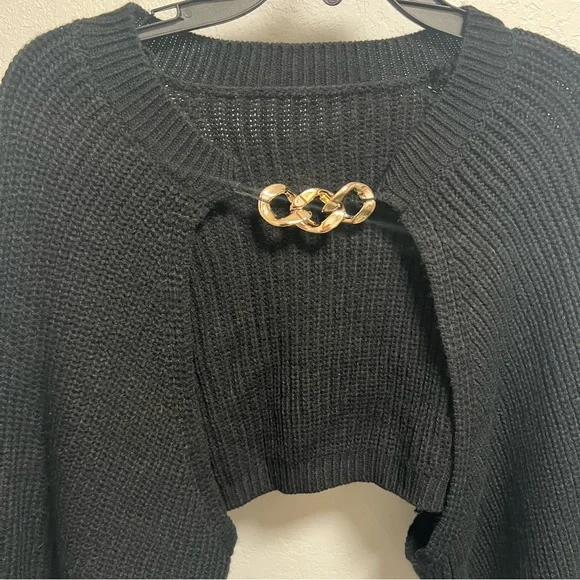 Shein Cropped Black Sweater with Chain Detail NWOT - Picture 3 of 5